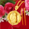 Pendant Necklaces Long Not Fade Maitreya Buddha Guanyin 24k Real Yellow Solid Gold Plated Women Men Necklace Fastness CouplesPendant