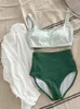 Women's Swimwear Ladies Korean Nude Bikini 2022 Woman Split-color High Waist Girl Conservatively Style Split Swimsuit FemaleWomen's