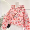 Spring Autumn Thin Pink Sweet Girly Style Hoodie Casual Loose Sweatshirt Harajuku Print Milk Strawberry Pullover Female 220815