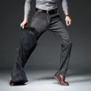 SHAN BAO Winter High Quality Cotton Stretch Slim Straight Denim Jeans Fleece Thick Warm Men's Business Casual Gray 220328
