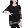 O neck t-shirt kvinna höst långärmad skjorta fake-two-piste stil överdimensionerad kvinna t-shirt plus storlek lösa kvinnor skjortor 220408