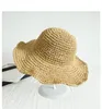 Ragazza Rafia Cappello da sole Tesa larga Floppy Cappelli estivi per le donne Spiaggia Panama Cupola di paglia Cappello a secchiello Femme Cappello all'ombra 2206288622577