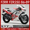 Набор для тела для Yamaha FZR250 FZR 250 R RR FZR250R 1986 1987 1988 1989 Bodywork FZR-250 86-89 142NO.38 FZRR FZR 250R 250RR FZR-250R FZR250RR 86 87 88 89 FARSING BLOSSY White White White