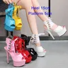 여성을위한 샌들 신발 새로운 극 댄스 검투 하이힐 15cm Clear Crystal High Heels Ladies 플랫폼 스트리퍼 220121