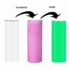 US Local warehouse 20oz UV in Sun Glow in dark Sublimation Tumbler Luminous green color changing blank Straight Skinny Tumblers stainless steel insulated coffee cup