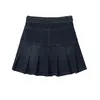 Y2k taille haute Denim Mini jupes plissées avec ceinture femmes mode d'été rétro une ligne jupe coréenne Ins femme décontracté W220426