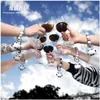 Party Supplies New cartoon cute Panda hand string key ring PVC silicone beaded bracelet bear doll keys rings