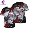 Męskie koszulki Kaseetop moda templar Knight 3d Print Men T-shirt Summer O Neck Tree krótkie rękawie