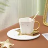 Mugs Creative Ceramic Star Moon Coffee Cup And Saucer With Spoon Golden Handle Mug Afternoon Tea Juice Water Drinks Cups CanecaMugs