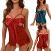 Günlük Elbiseler Kadın Crotchless Sexy Lingerie Kesme Ayarlanabilir Spagetti StrapCasual Ile Çiçek Dantel Yay Bodysuit