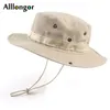 Windproof Outdoor Summer Men's Bucket Hat Fishing Hiking Hats Men Anti UV Sun Cap Protection Panama Safari Hunting Sunhat 220812