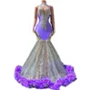 Блестящее платье Purple Permaid Prom с пером 2K22 Pop Girls Gutders Gowns Gala Встречайте выпускную одежду для вечера 314p