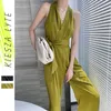 Summer Women Jumpsuit Romper Runway Fashion Green Black Celebrity Sexy Club Evening Party Jumpsuits Long Bodysuit 210608