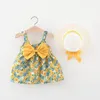 Robes de fille Robe de fille infantile 2022 Été bébé arc anniversaire tutu floral avec un chapeau Sling princesse mignonne tenues 6m-2ygirl's