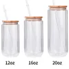 12oz 16oz 20oz Sublimation Glass Beer Mugs Water Bottle Beer Can Tumbler Drinking Glasses With Bamboo Lid And Reusable Straw Iced Coffee Cups 6085 Q2