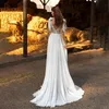 Chic Boho A Line Suknia ślubna 2022 CIVIL V NECK CAP Rękaw szyfonowy bohemijskie suknie ślubne z szczeliną Backless Shade de Mariage kobiety vestidos novia