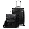 Suitcases 100% Real Leather Travel Luggage With Handbag Men Head Cowhide Universal Wheel Crocodile Pattern Suitcase 20 Inch Boarding CaseSui