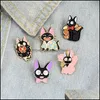 PinsBroches Bijoux Chat Noir Jiji Épingles En Émail Dessin Animé Film Broches Personnalisé Animal Badge Pour Sac Chapeau Vêtements Épinglette Collier Jewe Dhtnm