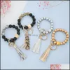 Party Favor Event Supplies Festive Home Garden Black Frosted Wood Bead Armband Keychain Fash DHSCR