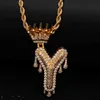 Couronne personnalisée Bail goutte à goutte bulle lettres initiales chaîne colliers pendentif pour hommes femmes couleur or cubique Zircon Hip Hop bijoux 7247382