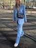 女性のズボンスーツブルーブレザーパンツスーツスプリングレディースフォーマル衣装オフィスレディパンツセット1ボタンスプリングブレザージャケットT220729