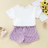 Completi di abbigliamento Set di vestiti per ragazze dei ragazzi per bambini Set di maniche corte per bambini T-shirt floreale con stampa di frutta carina Top Pantaloncini scozzesi Casual 2 pezzi Completi Ropa Ni