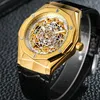 Bilek saatleri Forning Moda Sıradan Erkekler İzle Siyah Örümcek Web Hollow Dial Gold Case Orijinal Mekanik Watchwrist