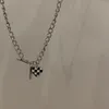 Chessboard Plaid Love Pendant Necklace Female Niche Design Senior Sweater Sweater Clavicle Chain Ins Hip