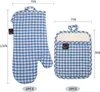 Chambray Neoprene Oven Mitt left/right and 2 PCS Pocket Potholder Set 2 Pack-Heat Resistant to 400 F-Handle Hot Items Safely-Non-Slip Grip