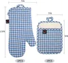 Chambray Neoprene Oven Mitt vänster/höger och 2 st Pocket Potolder Set 2 Pack-värmeständig till 400 F-hand varma föremål säkert utan glidgreppsgrepp