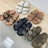 Designer Men Slides Canvas Sandals Leather Bottom Beach Slides Rubber Double Strap Couple Flat Buckle Slippers Mule Shoes Soles Flip Flops With Box NO394