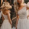 One Shoulder Pearls Beading Wedding Dresses Plus Size White Formal Pregna Bridal Gowns Elegant Garden Wedding