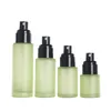 Emballage Bouteille en verre vert Pompe de pulvérisation de lotion noire avec couvercle noir transparent Récipient d'emballage cosmétique rechargeable portable 20 ml 30 ml 40 ml 60 ml 80 ml 100 ml 120 ml