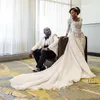 Arabic Aso Ebi Luxury Mermaid Wedding Dresses with Detachable Train 2022 Crystal Diamons Lace African Long Sleeve Bridal Gowns Plus Size