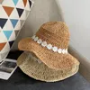 Chapéus de aba larga feminina japonês inser flores artesanal crochê chapéu de palha feminino férias de férias de férias de férias dobráveis ​​na praia de praia