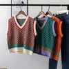 Шик -винтажный жилет Argyle Sweater для женщин осень зимний пуловер.