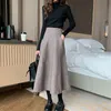 Yüksek Bel Kadınlar Kış Yün Örgü Uzun Etekler Faldas Jupe Femme Saia Kore Ofis Bayanlar Vintage Siyah Etek ile Cep 220317
