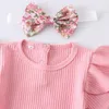 3Pcs Baby Girl Clothes Set Summer Born Infant Tinta unita Pagliaccetto Ruffle Abito floreale Tuta Outfit For Toddler Abbigliamento 220507