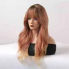 Nxy Wigs Ombre Brown Ginger Synthetic s Long Wavy Blonde with Bangs for Women Cosplay Daily Party Fake Hair Heat Resistant Fibre 220528