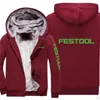 Herrjackor festool tryckning sportkl￤der ren bomull fast f￤rg casual jacka varm hoodie f￶rtjockad fleece rinnande