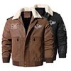 Chaqueta Bomber de cuero para motocicleta para hombre, abrigo de vuelo militar marrón Vintage, forro polar de invierno, piel de cerdo de piel sintética, chaqueta de talla grande 220812