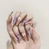 Valse nagels ijs penetrerende taro bloem frans draagbare manicure stick-on nep patch 24 stcs lange kist verwijderbare paarse nagel prud22