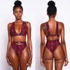 Nuevo Sexy serpiente roja estampado Bikini hebilla cintura alta traje de baño mujeres cuello en V Push Up Bikini traje de baño mujeres brasileñas Bikinis femeninos 210305