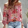 Chemisiers pour femmes Chemises Femmes Boho Style Slash Col Imprimé Floral Lanterne Manches Lâche D'été Décontracté Basique Pull Élégant Chemisier Bureau