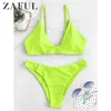 Bikini Back Tie Set Rembourré Bretelles Spaghetti Solide Maillot De Bain Pull Femmes Maillots De Bain D'été Baignade Dos À Lacets Bikini Set T200508