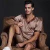 Thoshine varumärke vår sommar höst män satin silke pyjamas uppsättningar av t-shirt shorts manlig pijama sovkläder fritid hem kläder 220426
