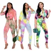 Tweedelige broek voor dames Zaggin 2022 Autumn Women Tie-Dye Gedrukte 2-kleuren 2-delige sets Casual ingekapte lange mouwen shirts Lange broek Skin