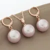 Orecchini Collana Trendy 2022 Set di gioielli di perle d'imitazione rotonde 585 in oro rosa e pendenti per le donne Festa di nozze