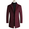 Vinterulljacka Mens Högkvalitet Wool Coat Casual Slim Solid Blends Coat Man Lång bomullskrage Luxurisk dikejacka Män 220804