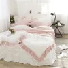 Bedding Sets Princess Style Girls 100% algodão linho de linho de ruffles Tampa de edredão Bedskirt fronhas